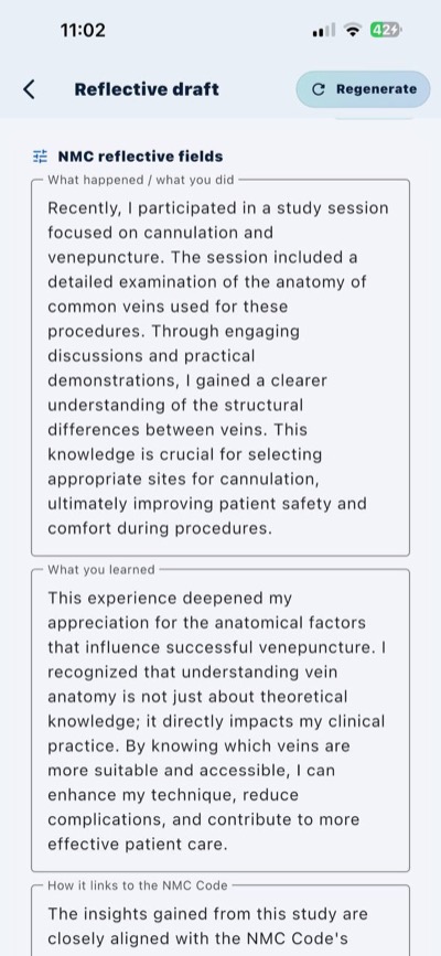 NMC-formatted reflective account generated by Revalidation Copilot